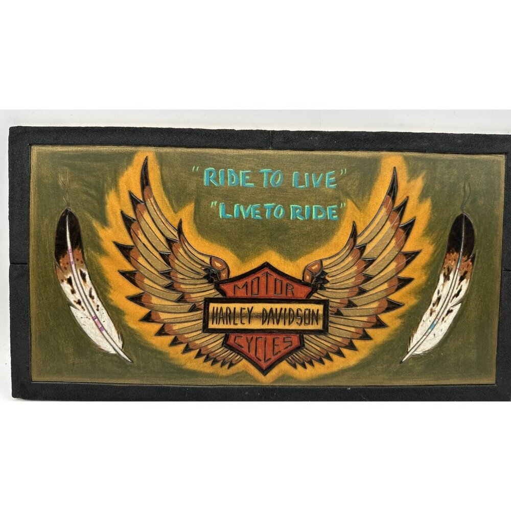 Harley Davidson Navajo Wood Oil pencils Chalk Paint Pastel Artist Signed
